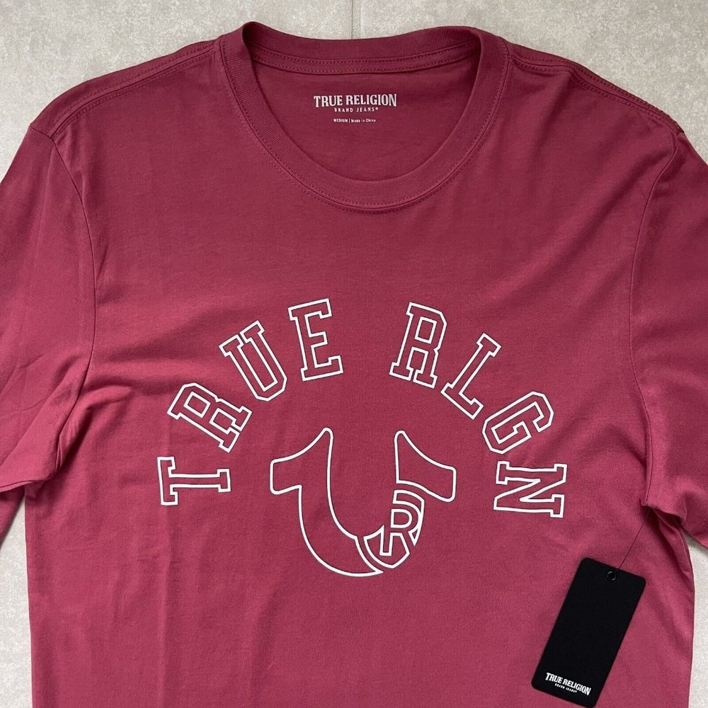 True Religion Brand Jeans Mens Earth Red Logo Long Sleeve Tee Shirt NWT